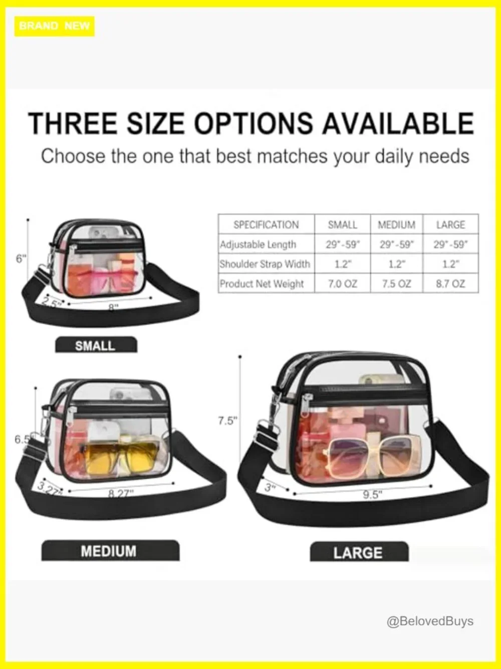 Clear Stadium Approved Crossbody Bag with Adjustable Strap for Concerts and
